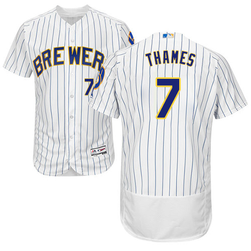 Brewers #7 Eric Thames White Strip Flexbase Authentic Collection Stitched MLB Jersey